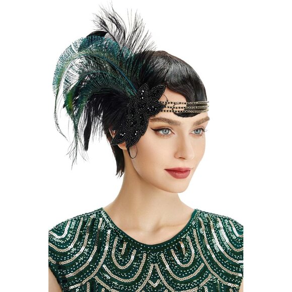 Art Deco Feather Headband Flapper 1920s Gatsby Accessories for Parties - Picture 1 of 3